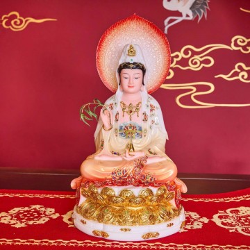 Tượng Phật Bà Quan Âm Đá Thạch Anh vẽ gấm 